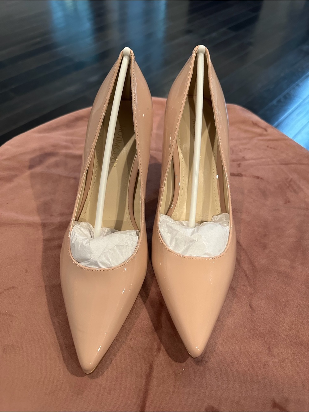 Nude Patent Pointed-Toe Women's Pumps
